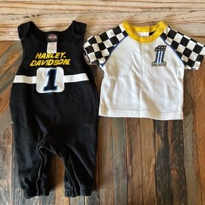 Harley-Davidson Baby Boys' 2-Piece Knit Racing Tee & Overalls - Black/White